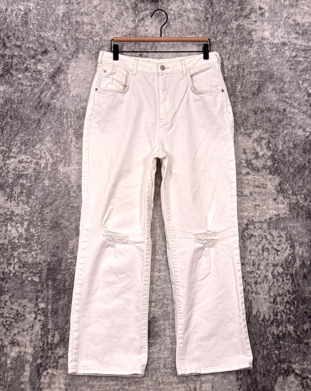 Anthropologie Jeans 30 Womens Pilcro Relaxed Straight White Denim Ripped Knees